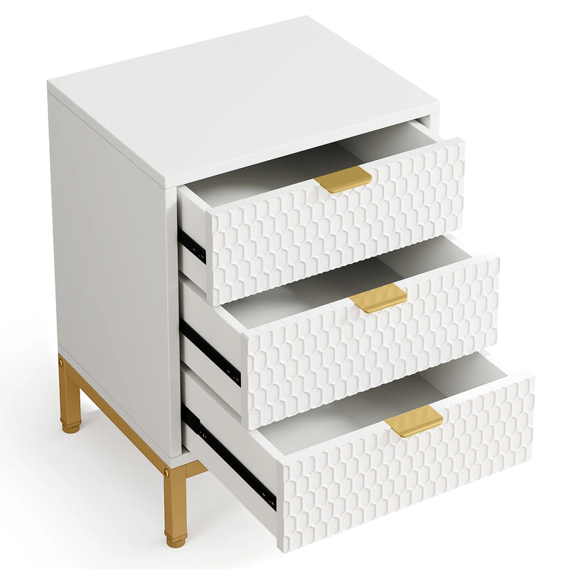 Modern Bedside Table in White & Gold