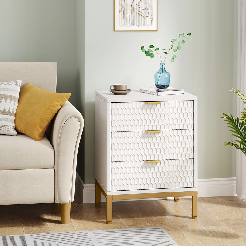 Modern Bedside Table in White & Gold