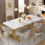 Modern Faux Marble Dining Table in White