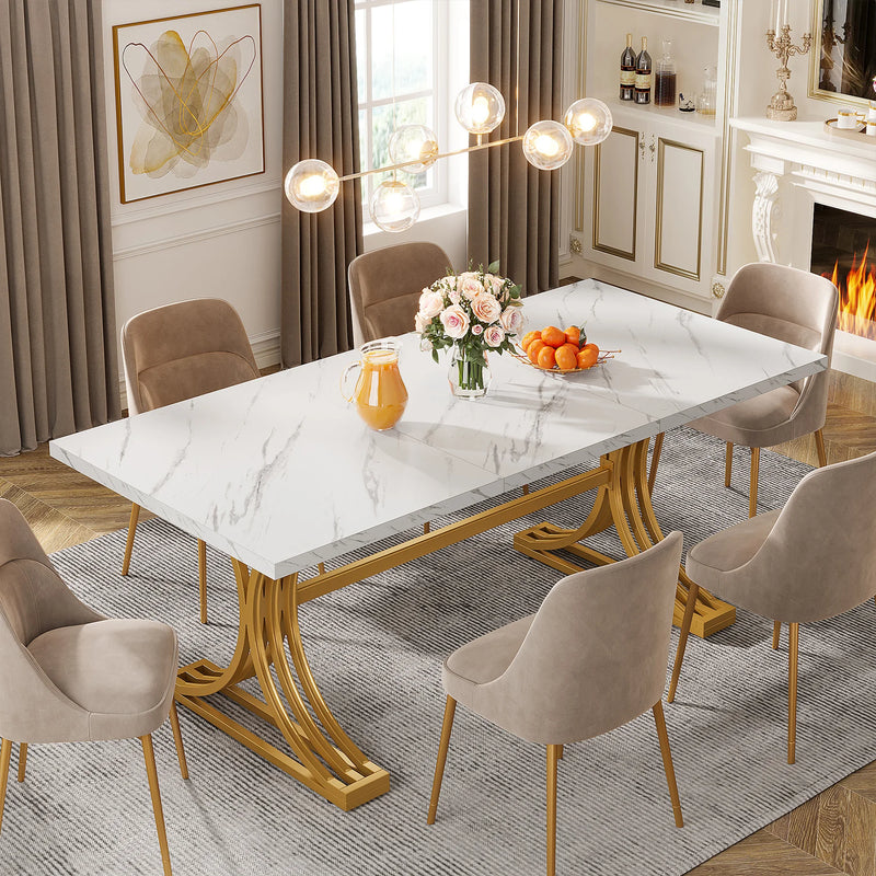 Modern Faux Marble Dining Table in White
