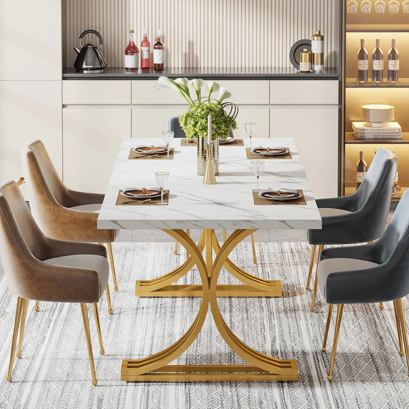 Modern Faux Marble Dining Table in White