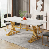 Modern Faux Marble Dining Table in White