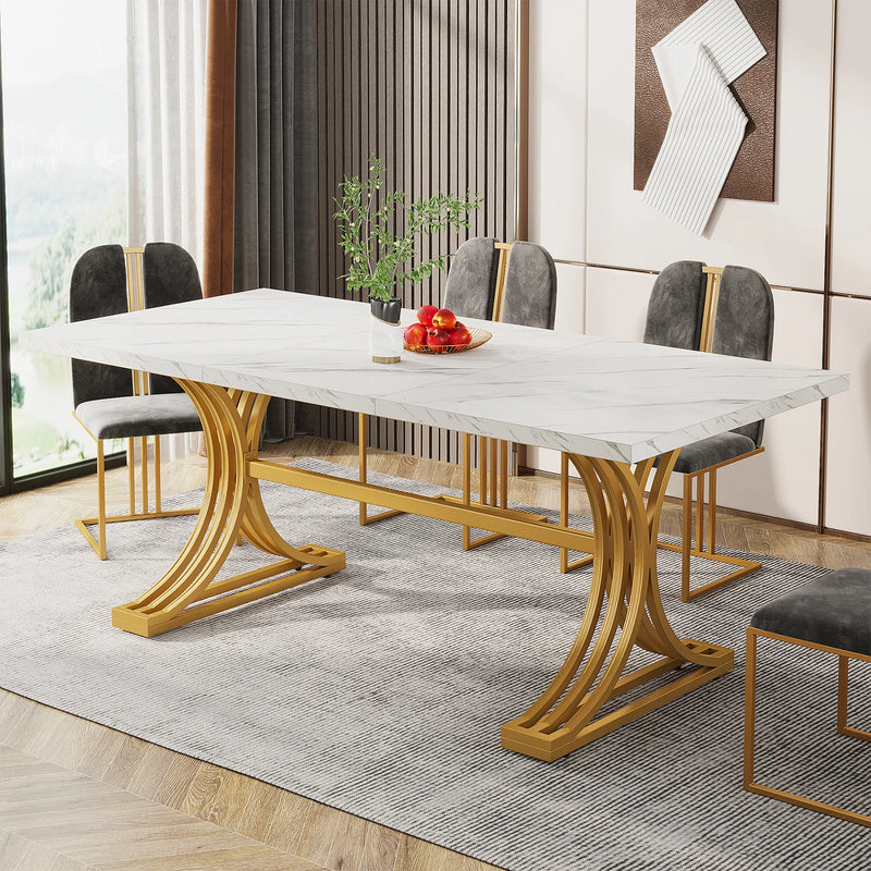 Modern Faux Marble Dining Table in White