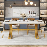 Modern Faux Marble Dining Table in White