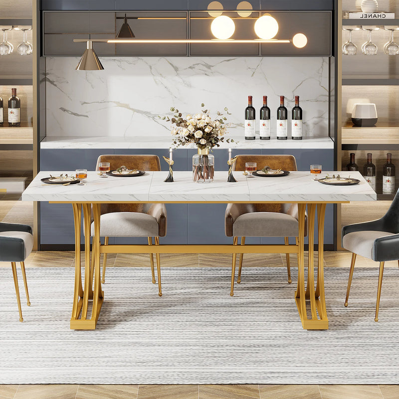 Modern Faux Marble Dining Table in White