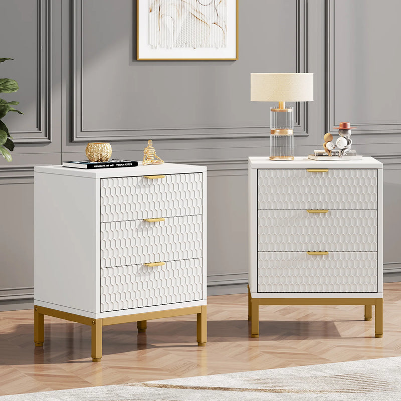 Modern Bedside Table in White & Gold
