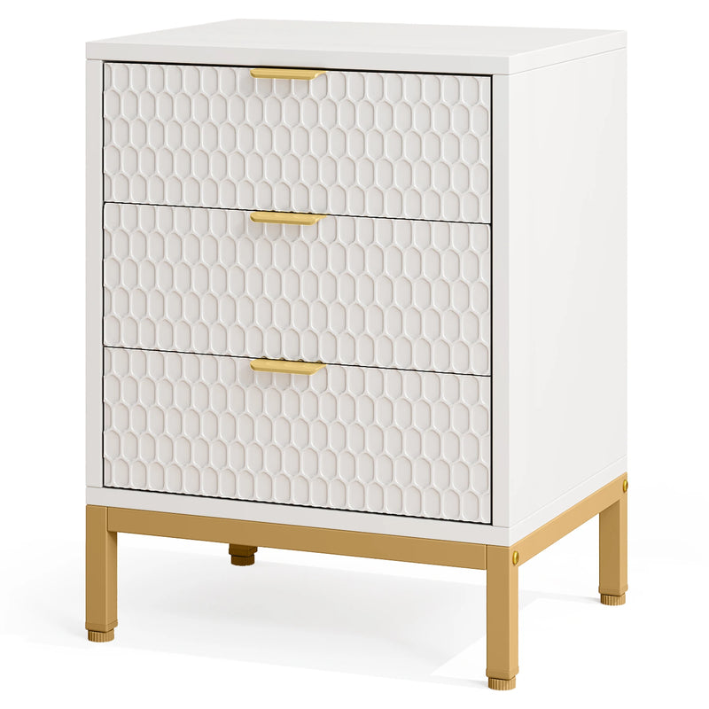 Modern Bedside Table in White & Gold